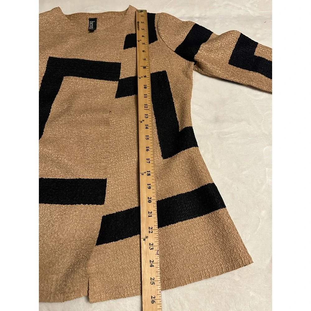 Berek Women Tan‎ Black Geometric Textured Open Front Cardigan Jacket PXS